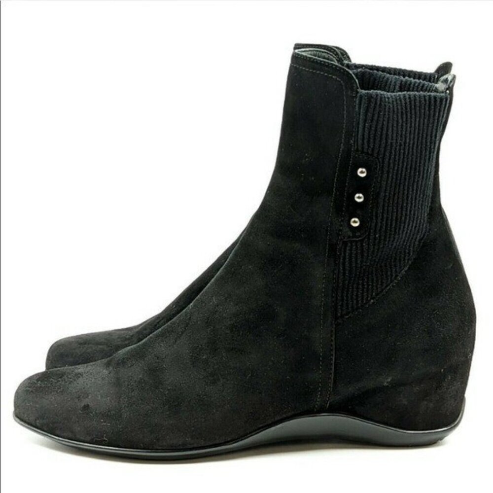 Aquatalia women's Versus ankle sock boot 8.5 black suede wedge